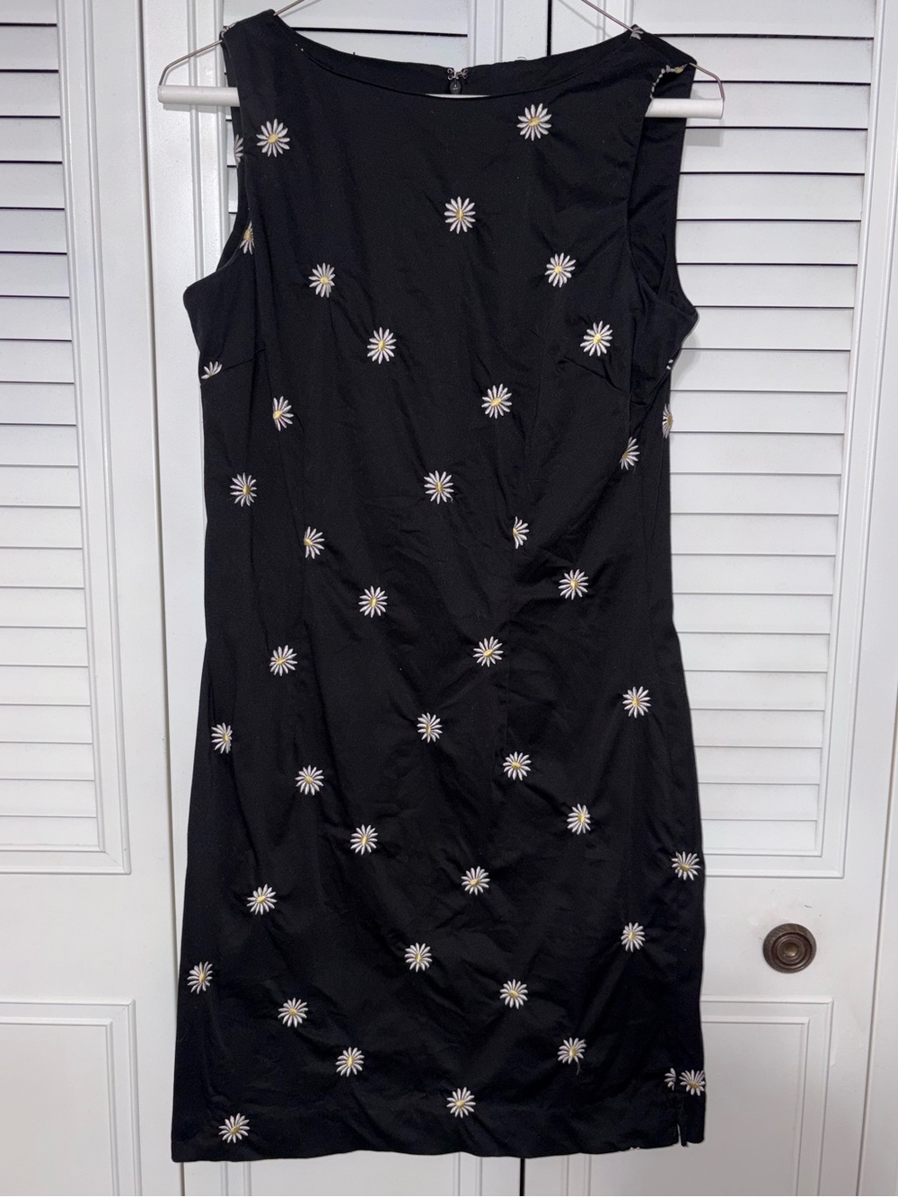 VTG Amanda Smith Daisy Print Floral Embroidered Sleevless Cotton Dress Black 8P